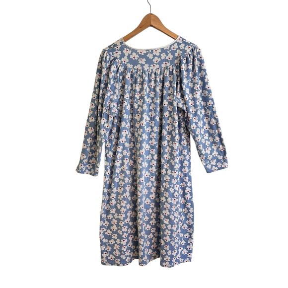 Calida Soft Cotton Nightgown Size Large Long Sleeve Blue Floral - Picture 3 of 6